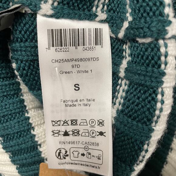 NWT Chloe Striped Ribbed Knit V Neck Jumper Sweater Dark Green Womens Small - Picture 7 of 10